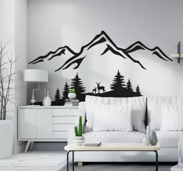 Sticker mural nature montagne avec un cerf - TenStickers