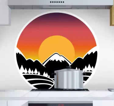 Sticker mural nature soleil montagne et forêt - TenStickers