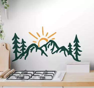 Sticker mural nature montagnes avec soleil - TenStickers