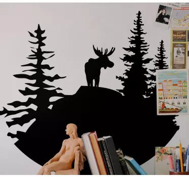 Sticker mural nature silhouette de montagne avec un élan - TenStickers