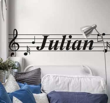 Sticker chambre ado musique notes avec prénom - TenStickers