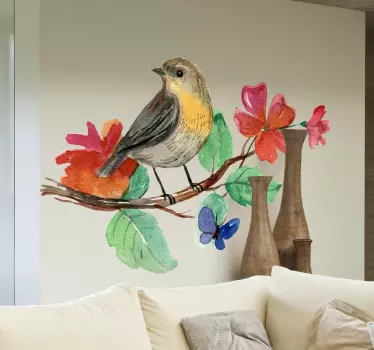 Sticker oiseau sur une branche en aquarelle - TenStickers