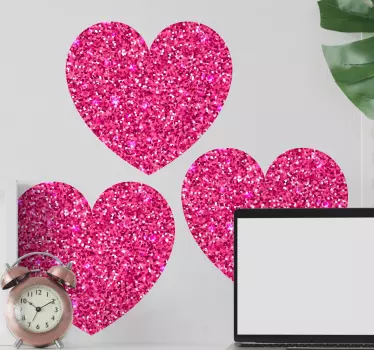 Sticker mural chambre coeur rose avec paillettes - TenStickers