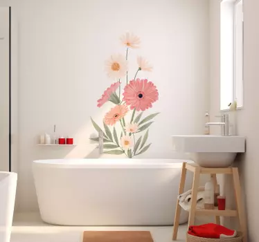 Sticker salle de bain fleurs roses et blanches - TenStickers