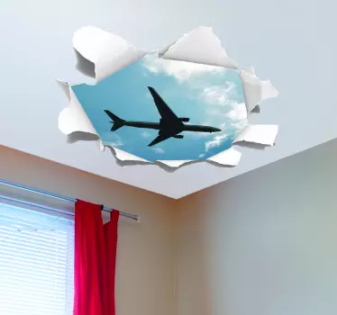 Sticker trompe l'œil trou dans le plafond avec avion - TenStickers