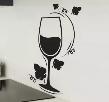 Sticker cuisine verre de vin et feuilles - TenStickers