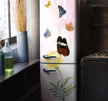 Sticker frigo trompe l'oeil composition florale de papillons - TenStickers