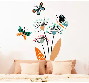 Sticker nature papillons floraux colorés - TenStickers