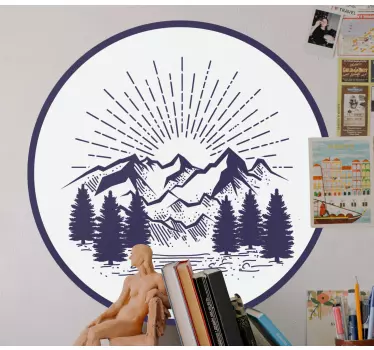 Sticker nature paysage de montagne en cercle - TenStickers