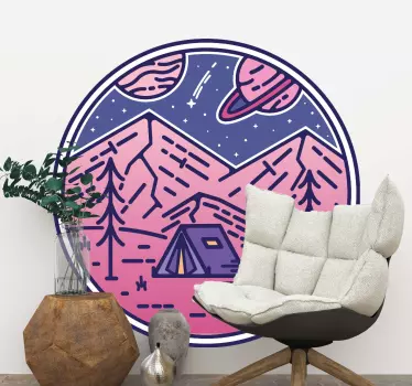 Sticker mural nature scène d'aventure en camping - TenStickers