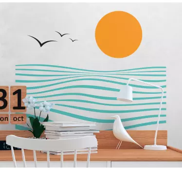 Sticker nature soleil et vagues - TenStickers