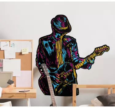 Sticker note de musique silhouette de guitariste coloré - TenStickers