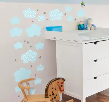 Sticker chambre bébé pack nuages tons bleus - TenStickers