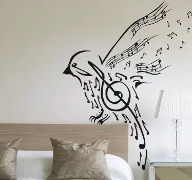 Sticker musique notes clé de sol et oiseau - TenStickers