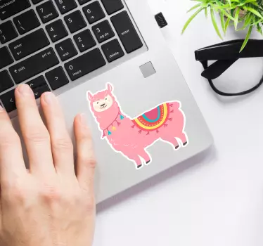 Autocollant Ordinateur Llama rose - TenStickers