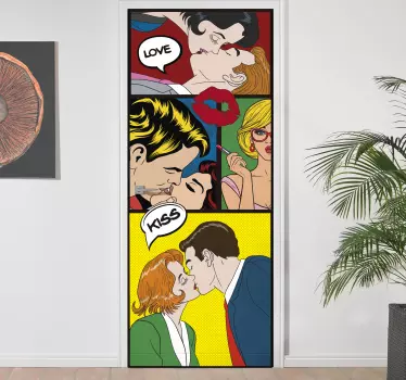 Sticker porte original bisous Pop Art - TenStickers