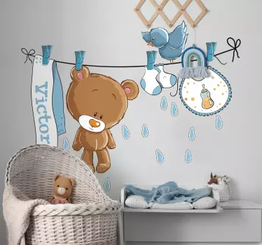 Sticker chambre bébé ourson personnalisable - TenStickers