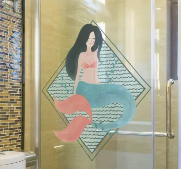Sticker paroi de douche design graphique sirène - TenStickers