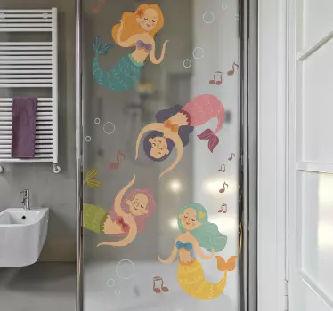 Sticker paroi de douche sirènes nageant joyeusement - TenStickers