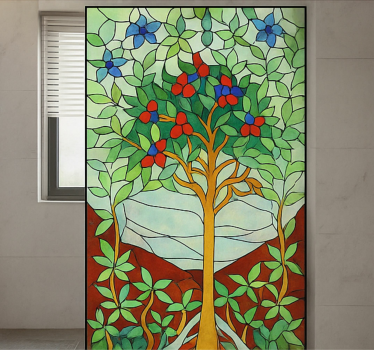Sticker paroi de douche vitrail d'arbre - TenStickers