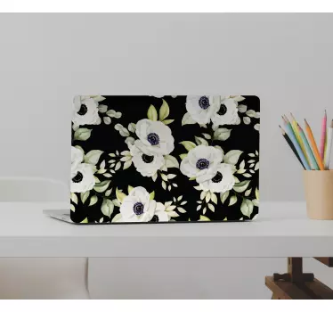Sticker PC Beau sticker de roses blanches avec du noir - TenStickers