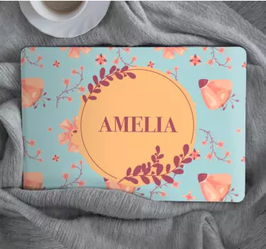 Sticker PC Fleurs orange sur fond bleu - TenStickers