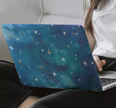 Sticker ordinateur portable paillettes bleues et étoiles - TenStickers