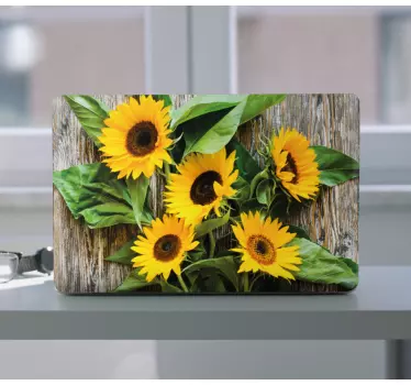 Sticker PC Tournesols avec des planches de bois - TenStickers