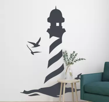 Sticker mural salon phare marin avec mouettes - TenStickers
