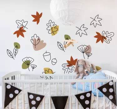 Sticker chambre bébé motif feuilles minimalistes - TenStickers