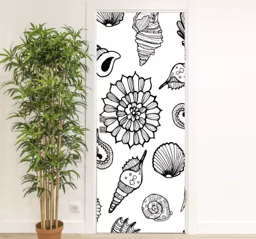 Sticker porte motif floral coquillage - TenStickers