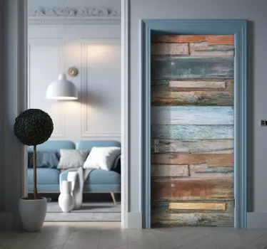 Sticker de porte vieux bois - TenStickers