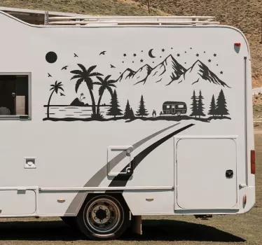 Sticker camping car plage et montagnes - TenStickers