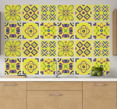 Sticker carrelage symétries psychédéliques jaune - TenStickers