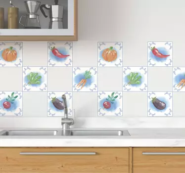 Sticker cuisine carrelage dessins légumes frais - TenStickers