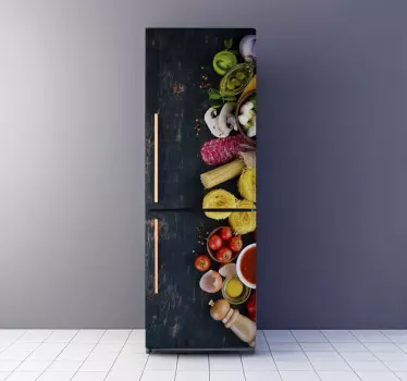 Autocollant frigo vinyle nourriture sur bois - TenStickers