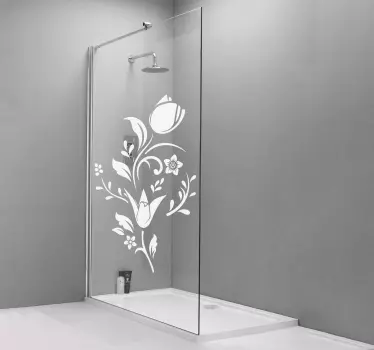 Sticker paroi de douche salle de bain tulipes avec feuilles - TenStickers