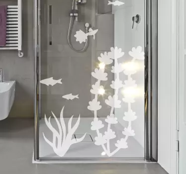 Sticker paroi de douche salle de bain poissons et algues - TenStickers