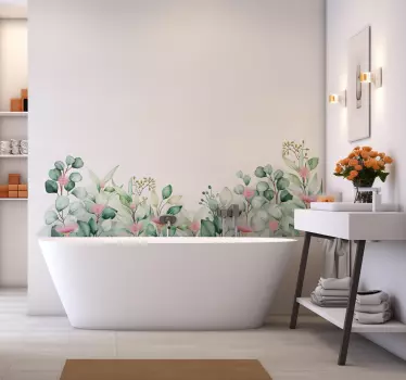 Sticker salle de bain fleurs et plantes pastel - TenStickers