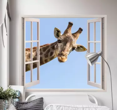 Sticker trompe l'œil girafe à travers une fenêtre 3D - TenStickers
