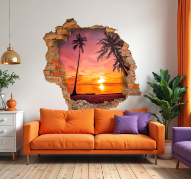 Sticker trompe l'œil palmiers crépuscule 3d - TenStickers