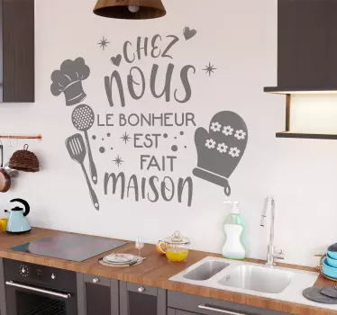 Sticker cuisine recette citation le bonheur est fait maison - TenStickers