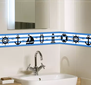 Sticker salle de bain - Frise tapisserie murale nautique - TenStickers