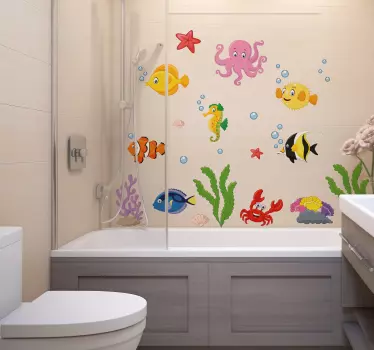 Sticker de salle de bain poissons de dessin animé - TenStickers