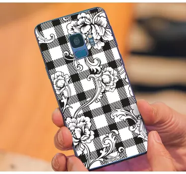 Sticker samsung motif à carreaux floraux - TenStickers
