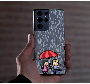 Sticker samsung parapluie amis pixélisés - TenStickers