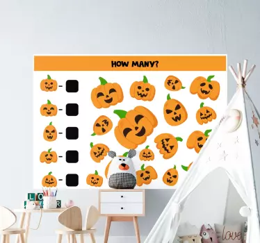 Sticker tableau blanc jeu de comptage de citrouilles - TenStickers