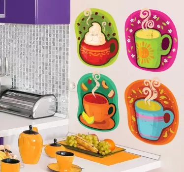 Sticker cuisine tasses à café couleur - TenStickers
