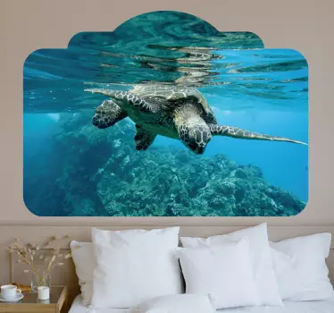 Sticker tête de lit tortue nageuse sereine - TenStickers