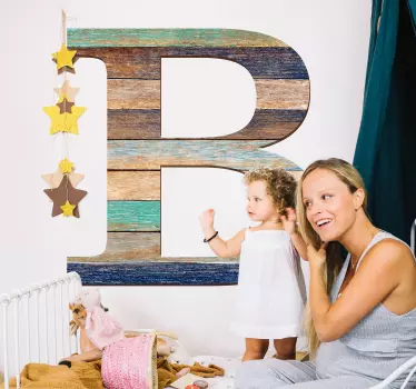 Sticker Chambre Enfant Lettre Texture Effet Bois - TenStickers